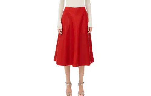 Bottega Veneta FW23 Leather Long Skirt Women's Scarlet