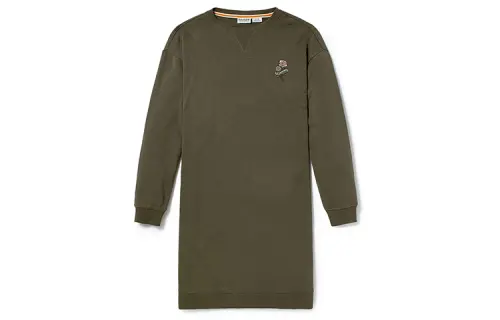 Timberland Long Sleeved Dresses Women's Army Green Crew Neck Moderate Mid Length
