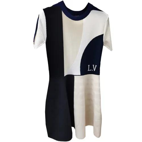 LOUIS VUITTON Short Sleeved Dress Women's Blue White