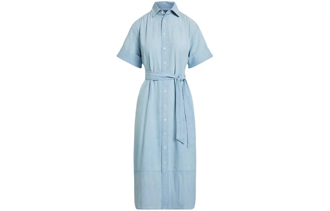 Polo Ralph Lauren SS24 Short Sleeved Dress Women's Chambray Blue