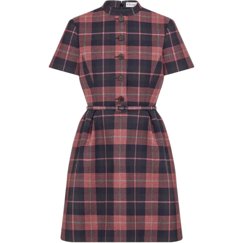 DIOR FW24 Short Sleeved Dress Women's Gray Pink Blend