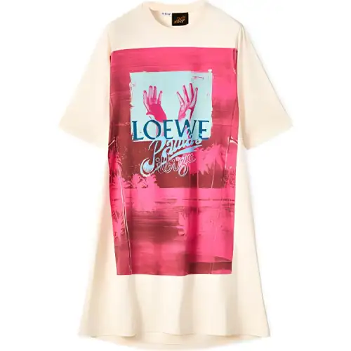LOEWE Short Sleeved Dresses Women's Ecru Crew Neck Moderate Short