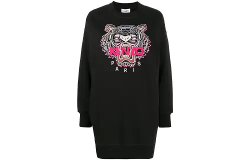 KENZO Long Sleeved Dresses Women's Black Crew Neck Moderate