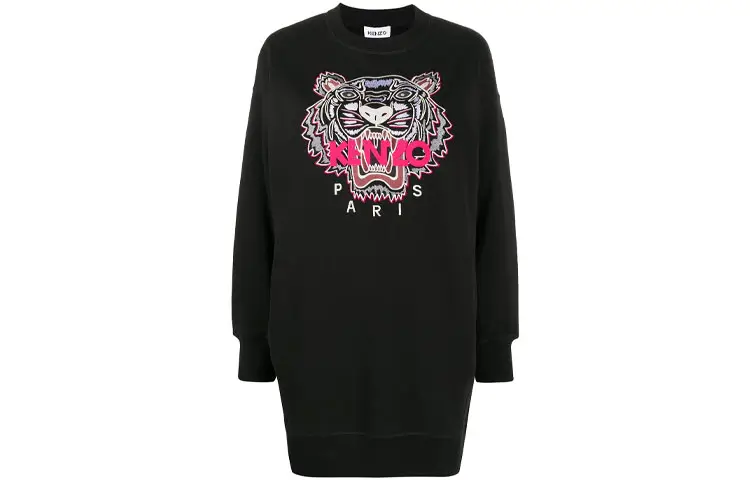 KENZO Long Sleeved Dresses Women's Black Crew Neck Moderate