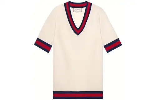 GUCCI Short Sleeved Dresses Women's Ecru V Neck Moderate Short