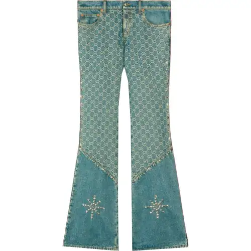 PALACE X GUCCI Allover GG Pattern And Studs Bootcut Jeans