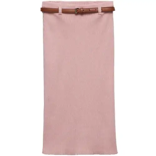 Prada belted ribbed cotton midi skirt
