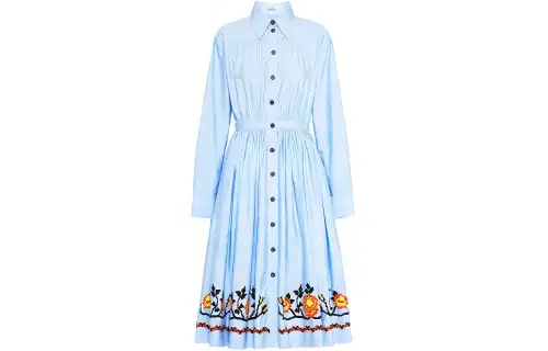 MIU MIU Long Sleeved Dresses Women's Blue Pointed Collar Moderate Long