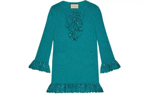 GUCCI Long Sleeved Dresses Women's Dark Blue Crew Neck Moderate