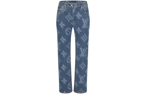 LOUIS VUITTON Jeans Women's Blue Moderate Straight Fit Pants