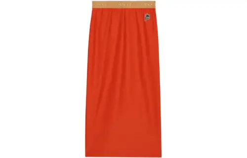 GUCCI Love Parade Knit Long Skirt Women's Orange Red