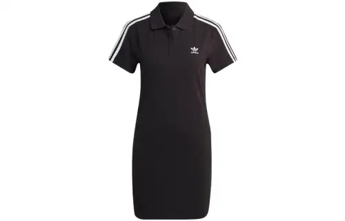 Adidas Originals Short Sleeved Dresses Women's Black Polo Collar Moderate Short