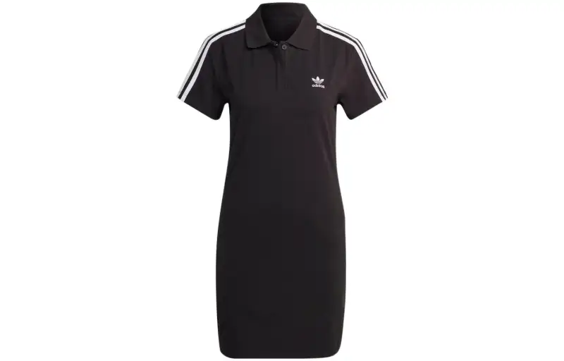 Adidas Originals Short Sleeved Dresses Women's Black Polo Collar Moderate Short