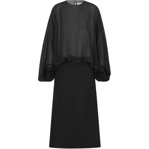 DIOR Flared Mid Length Dress Long Sleeved Dress Women's Black