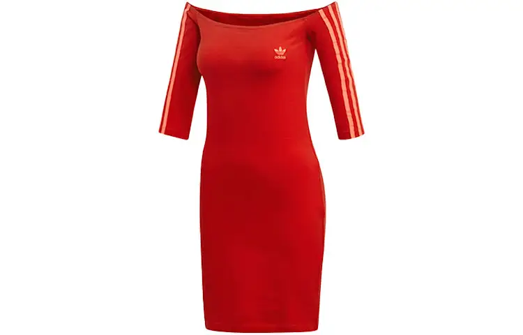 Adidas Originals Long Sleeved Dresses Women's Red Boat Neck Moderate Short