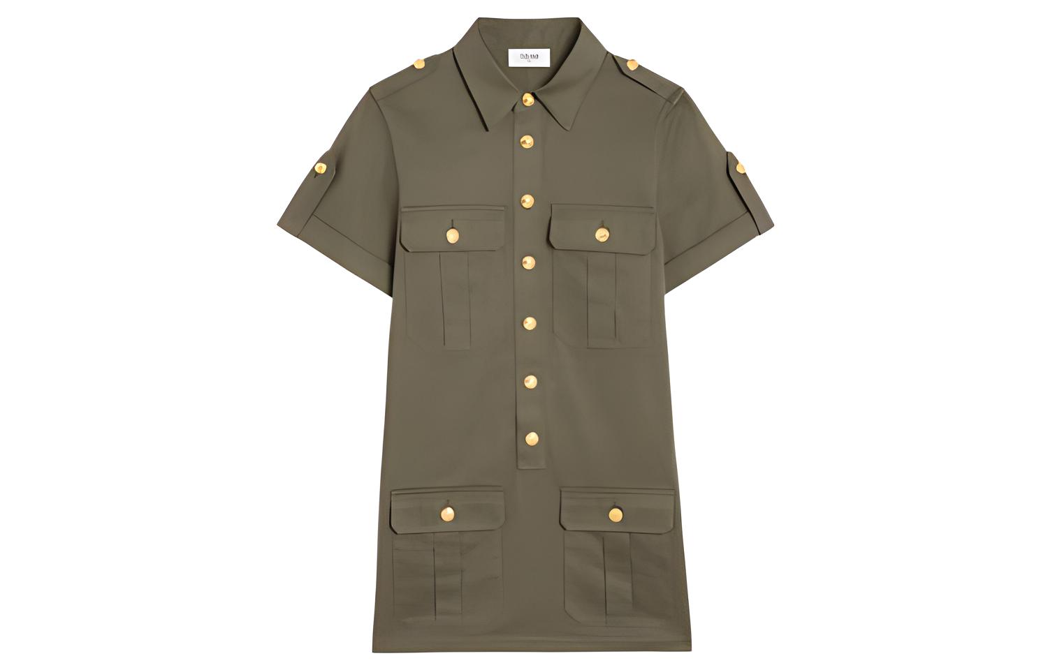 CELINE Short Military Pockets In Lightweight Twill T Shirt Dress Khaki
