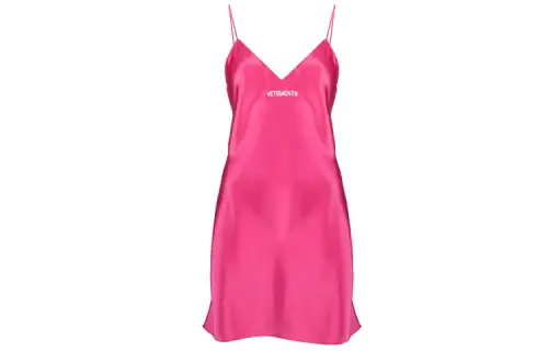 Vetements Slip Dresses Women's Rose Red V Neck