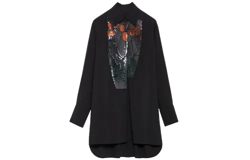 LOEWE Long Sleeved Dresses Women's Black Pointed Collar Moderate