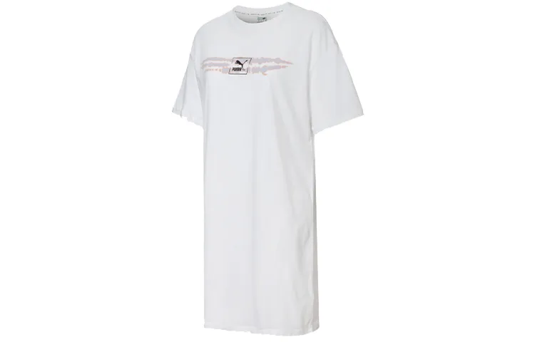 PUMA Short-Sleeved Dresses Women's White Crew Neck Moderate Short