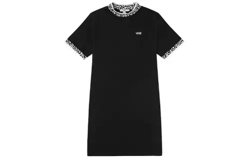 Vans Short Sleeved Dresses Women's Black Crew Neck Moderate Mid Length