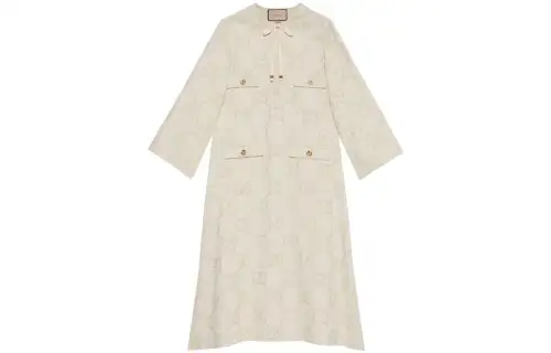 GUCCI FW22 Long Sleeved Dress Women's Light Yellow