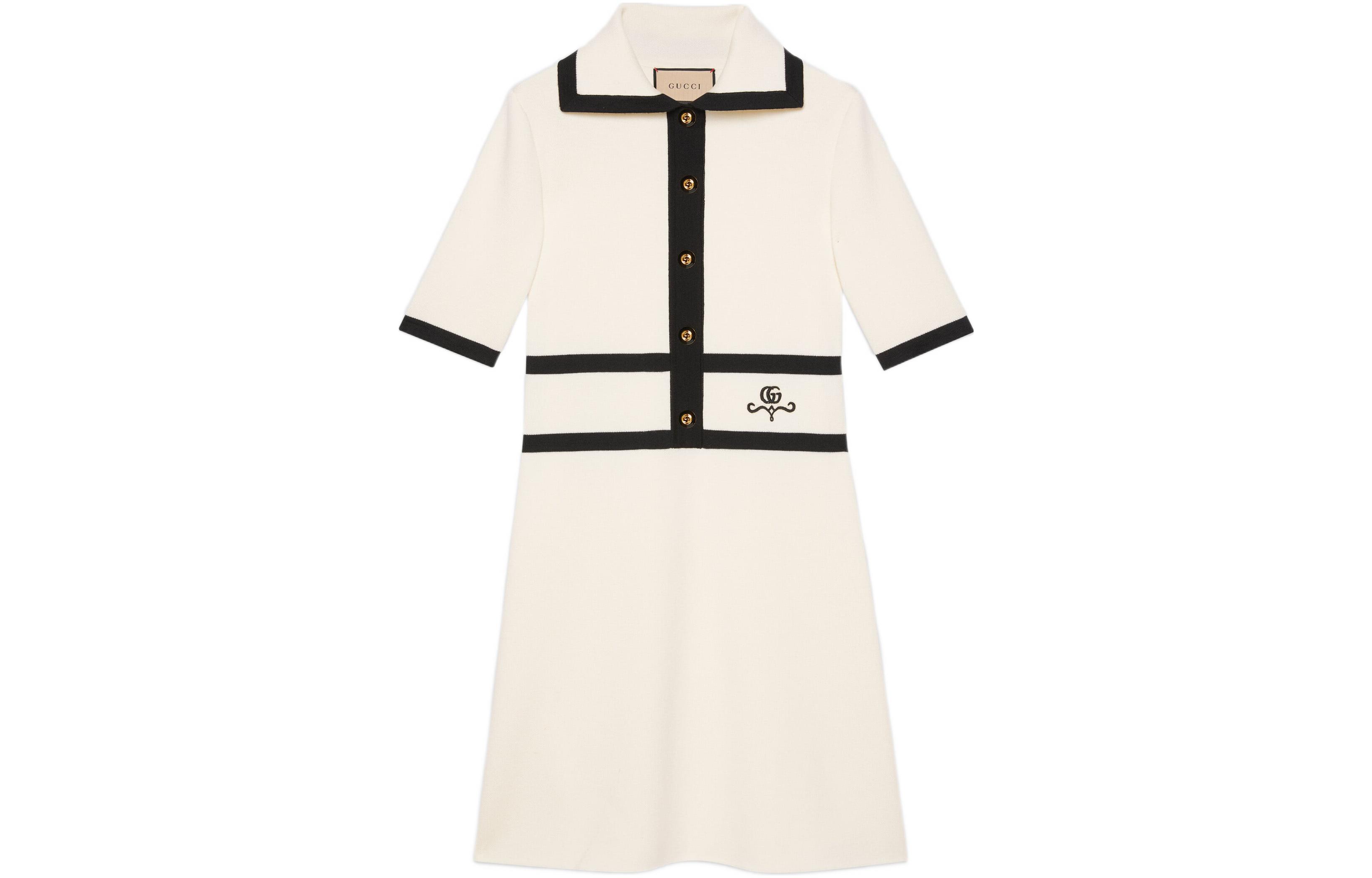 GUCCI Gucci, woolen white short sleeve dress, polo collar, ivory