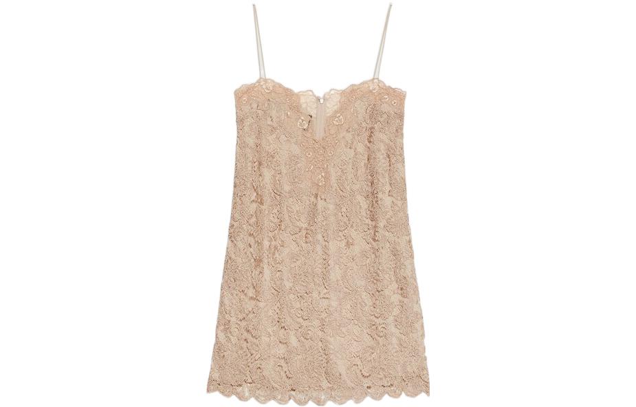 GUCCI Sleeveless Lace Mini Dress Beige