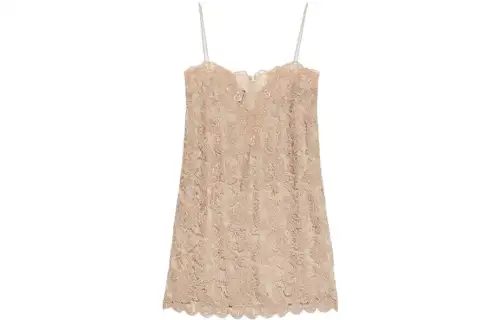 GUCCI Sleeveless Lace Mini Dress Beige