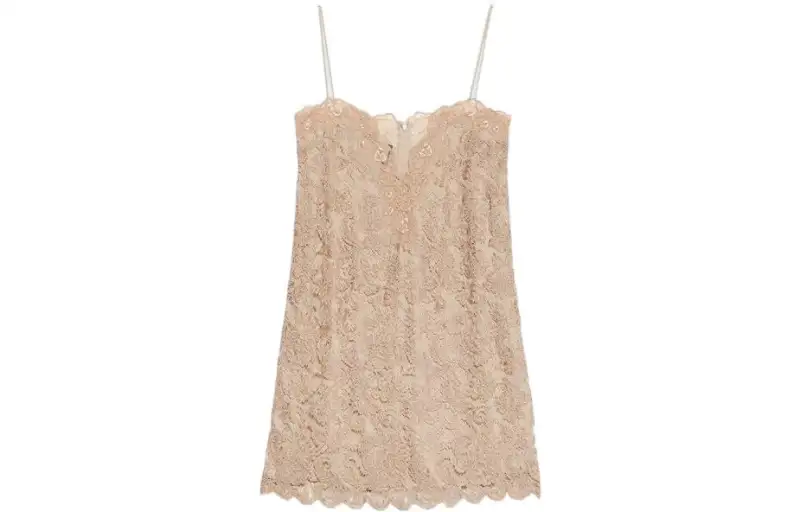 GUCCI Sleeveless Lace Mini Dress Beige