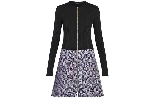 LOUIS VUITTON Long Sleeved Dress Women's Black Purple Multicolor