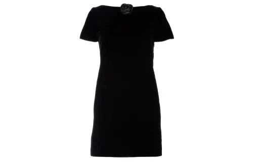 SAINT LAURENT Short Sleeved Dresses Women's Black Crew Neck Moderate Mid Length