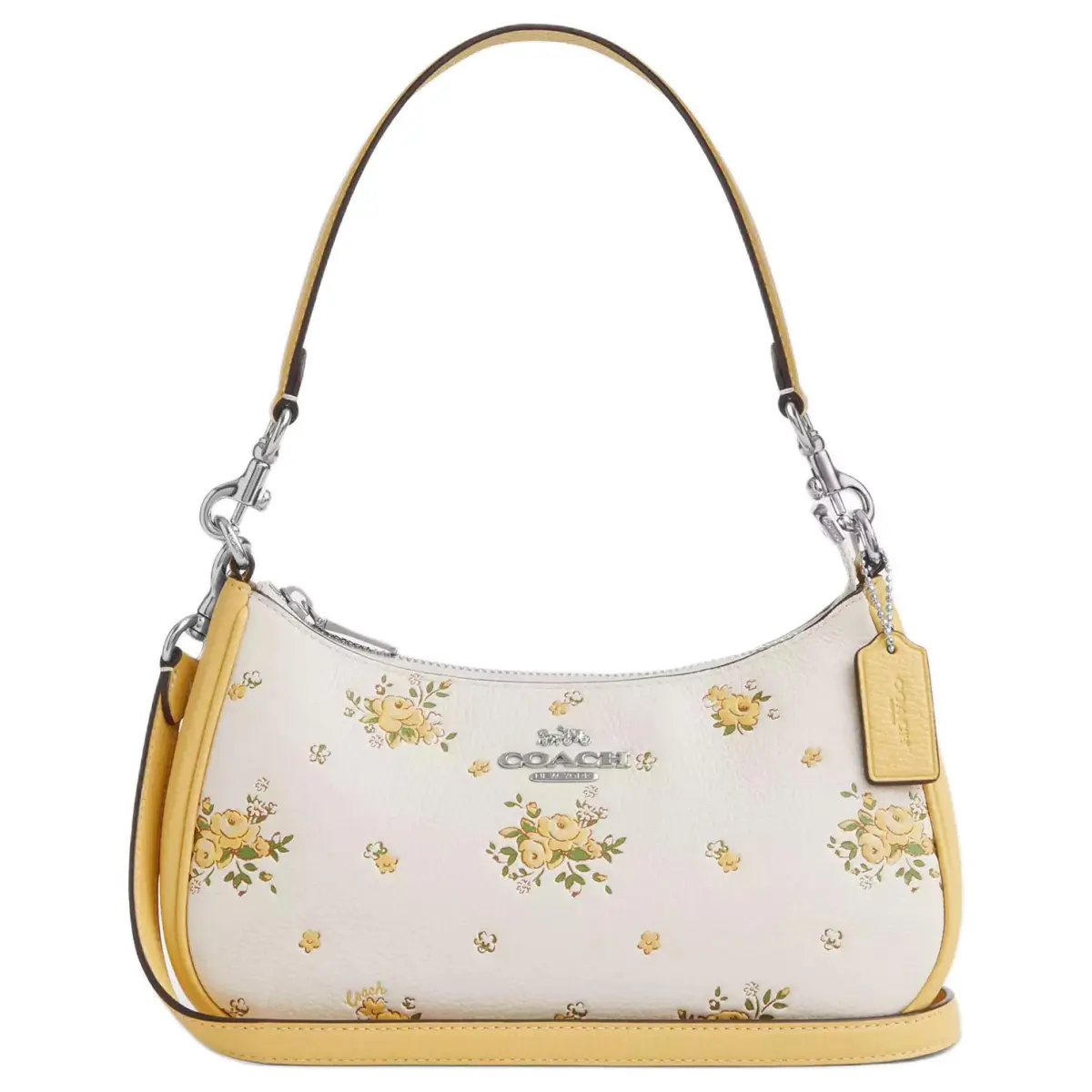 COACH Teri Litchi Grain Leather Portable Crossbody Bag, Shoulder Bag Medium Women's Silver & Chalk
