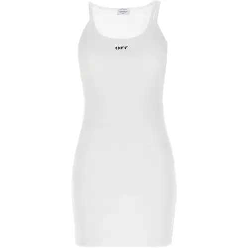 OFF WHITE Slip Dresses Women's White Crew Neck Moderate Short