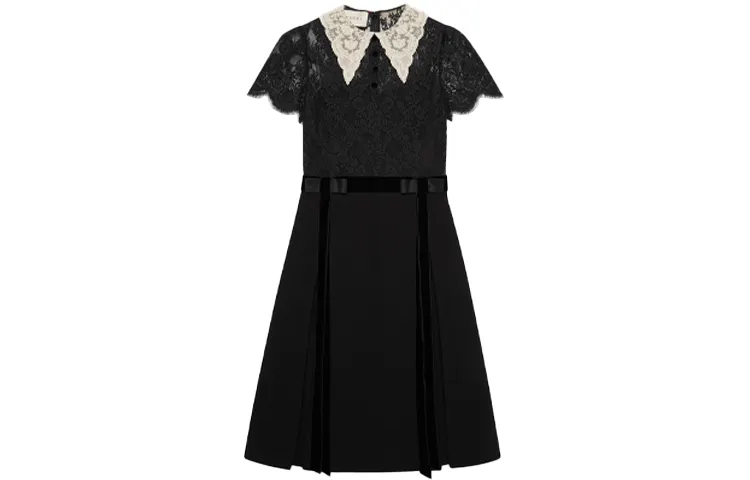 GUCCI Short Sleeved Dresses Women's Black Crew Neck Moderate