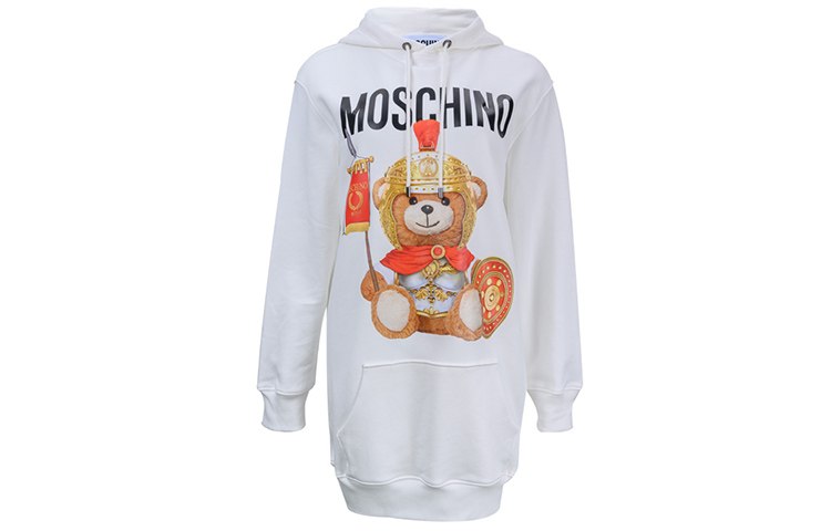 MOSCHINO Cartoon soldier, long hoody, white dress, with little bears, mid-length