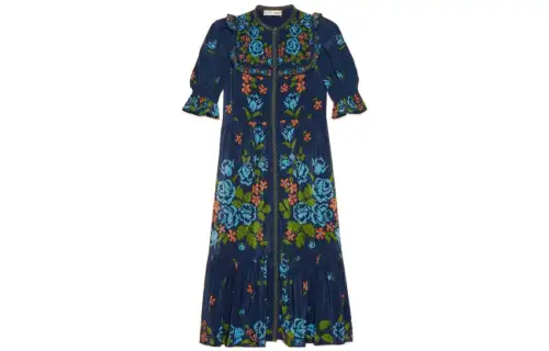 GUCCI SS23 Short Sleeved Dress Women's Marine Blue