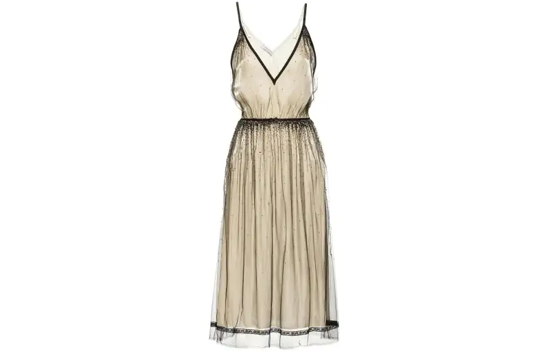 PRADA Slip Dresses Women's Light Umber V Neck Moderate