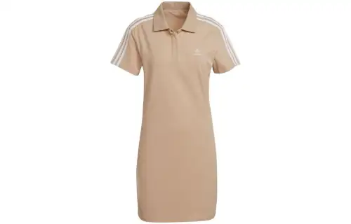 Adidas Originals Short Sleeved Dresses Women's Light Khaki Polo Collar Moderate Long