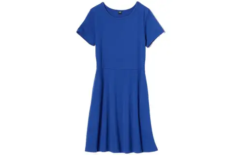 UNIQLO Short Sleeved Dresses Women's Blue Crew Neck Moderate Mid Length