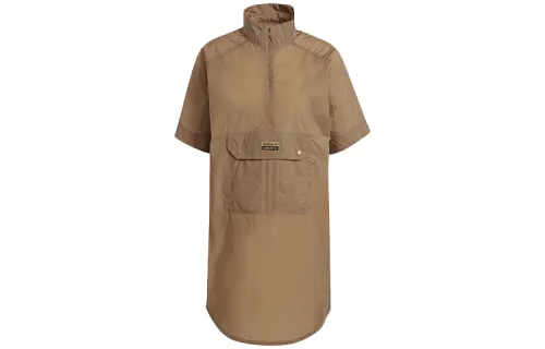 Adidas Originals R.Y.V Short Sleeved Dresses Women's Yellow Cardboard Stand Collar Moderate Mid Length