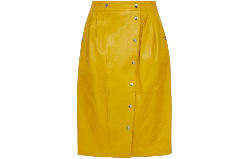 COACH Coach Solid Button Mid-Length Sheepskin Leather Dress Women's Sun Yellow