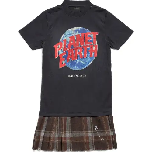 Balenciaga Planet Earth Layered Destroyed T Shirt Dress