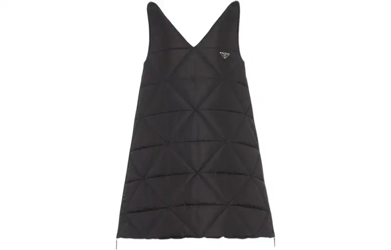 PRADA Sleeveless Dresses Women's Black V Neck Moderate Short
