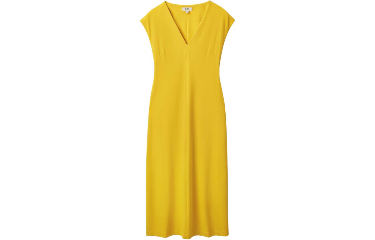 COS Sleeveless Dresses Women's Yellow V Neck Mid Length