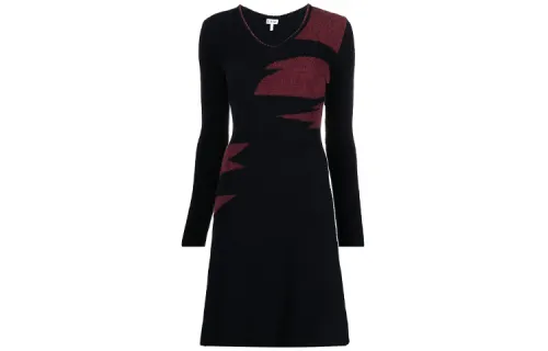 LOEWE Long Sleeved Dresses Women's Blue V Neck Moderate Mid Length