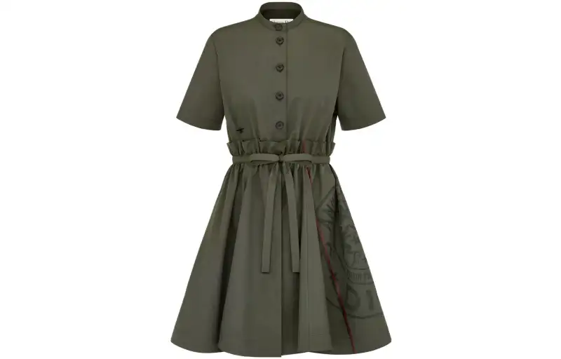 DIOR Short Sleeved Dresses Women's Khaki Moderate Short