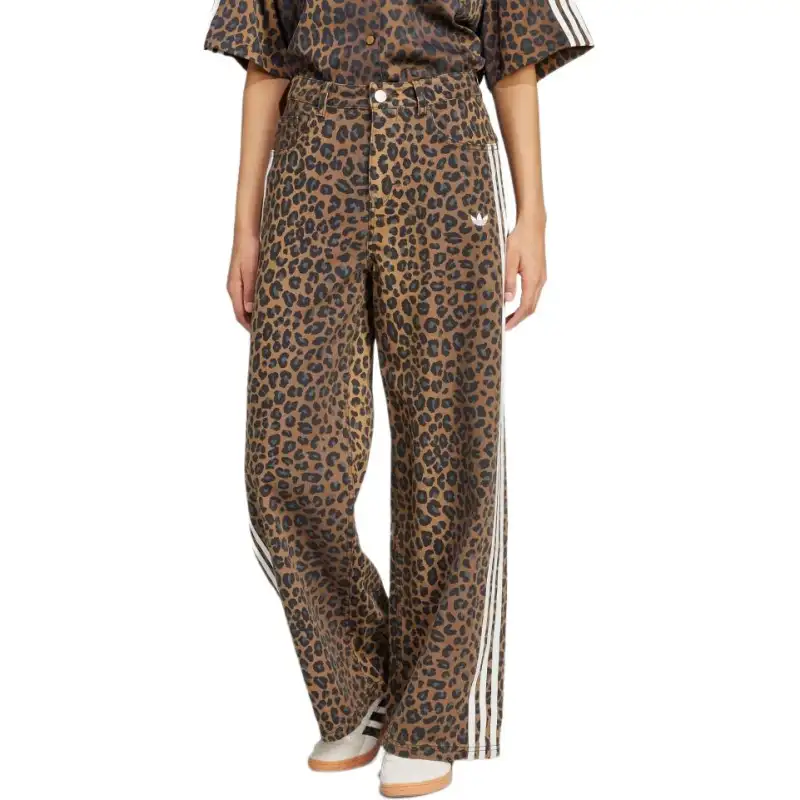 Adidas Originals leopard-print striped jeans