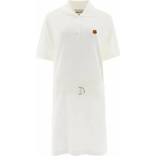 KENZO Short Sleeved Dresses Women's White Polo Collar Moderate Short