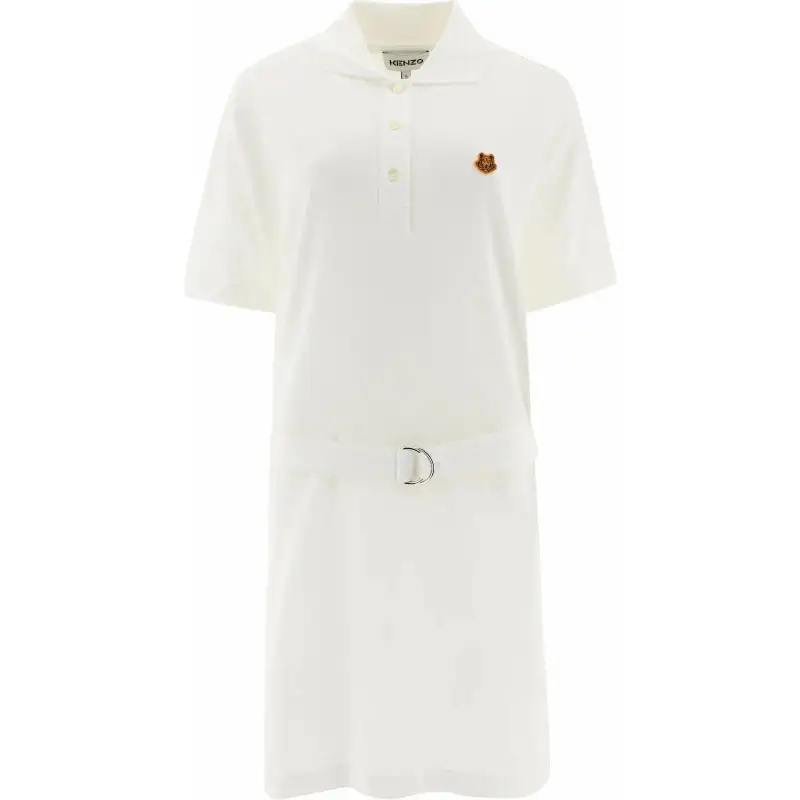 KENZO Short Sleeved Dresses Women's White Polo Collar Moderate Short