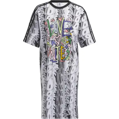 Adidas Originals Short Sleeved Dresses Women's Gray Crew Neck Moderate Mid Length